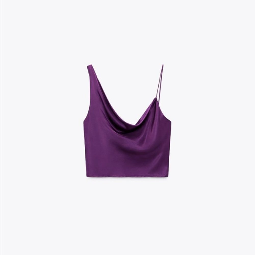 NWOT ZARA satin purple crop pull over